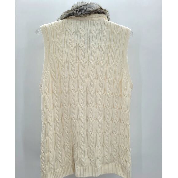 Liz Claiborne‎ Bohemian Cable Knit Faux Fur Collar Full Zip Sweater Vest - Picture 3 of 12